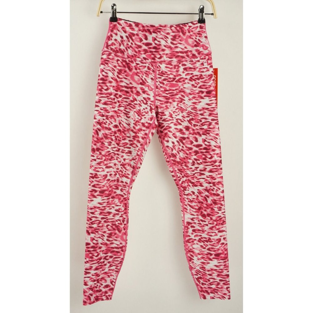 New 89$ Good American Core Power 7/8 Leggings Pink Leopard Wicking Athletic Sz 2